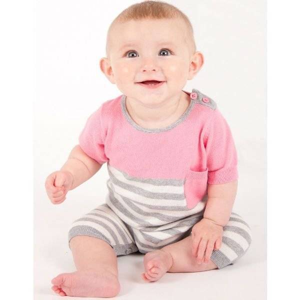 Bonnie Baby Pink and Grey Knitted Cotton Romper
