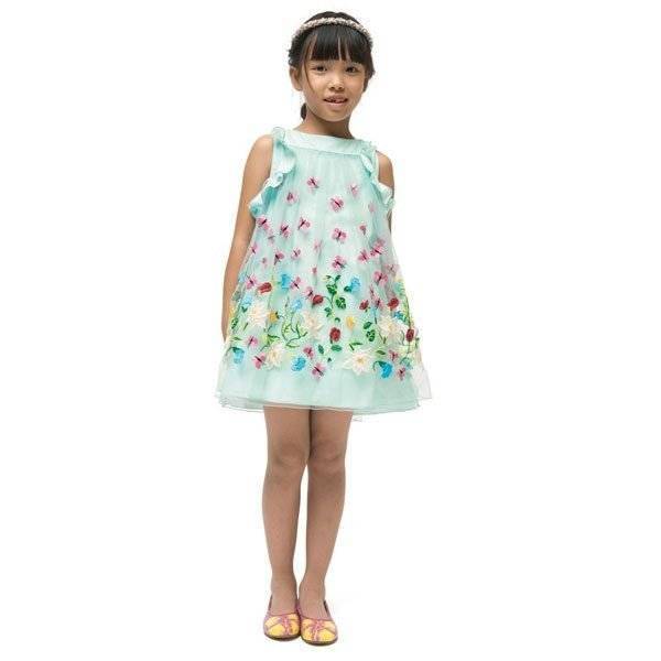I Pinco Pallino Green Butterfly & Floral Tulle Dress