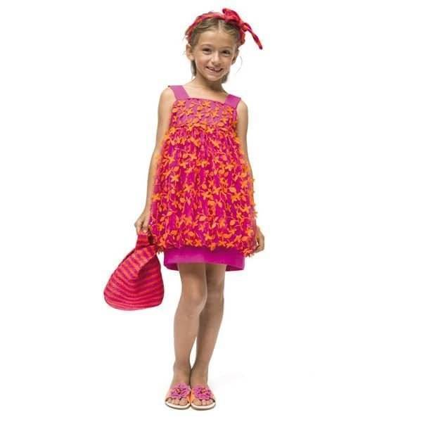 I Pinco Pallino Pink & Orange Floral Tulle Dress