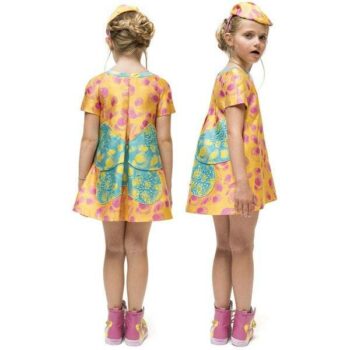 I Pinco Pallino Yellow & Pink Silk Jacquard Butterfly Dress