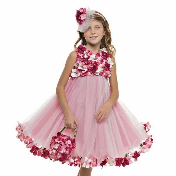LESY LUXURY FLOWER Pink Floral Dress with Tulle Skirt