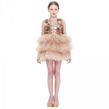 Mischka Aoki Gold Like A Princess Floral Tulle Dress