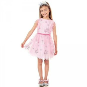 SIMONETTA Pink Tulle Dress With Floral Embroidery