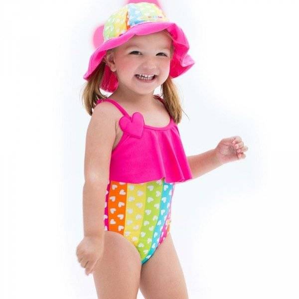 Shop Look AGATHA RUIZ DE LA PRADA Rainbow Hearts Swimsuit with Frill