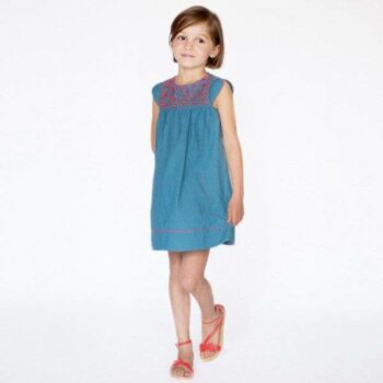 Tartine et Chocolat Blue Chambray Cotton Dress with Embroidery