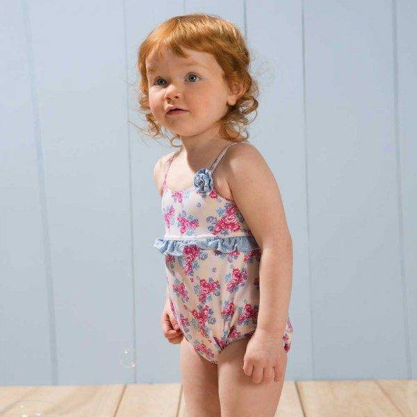 shop look ARCHIMEDE Girls Pink Floral Swimsuit with Nappy