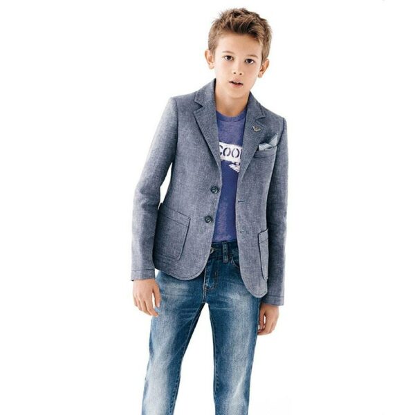 Emporio Armani Junior Boys Light Blue Cotton Blazer Jacket