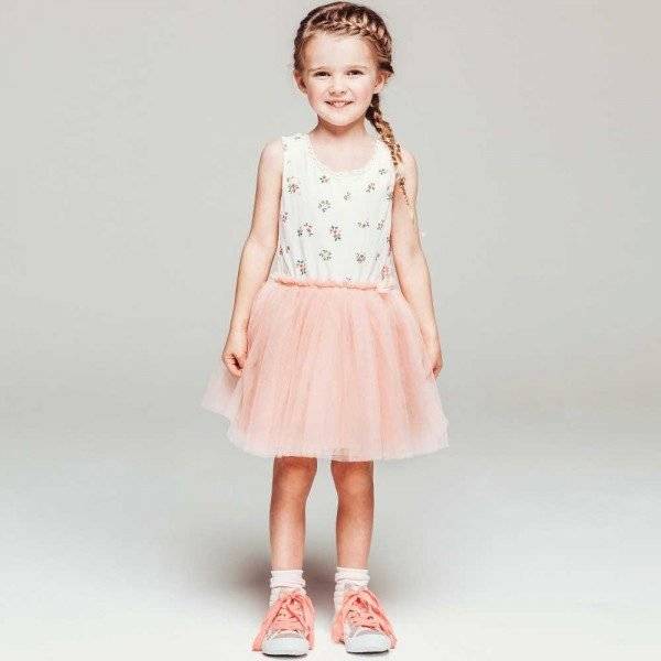 Billieblush Girls Jersey Floral Party Dress with Pink Tulle Skirt