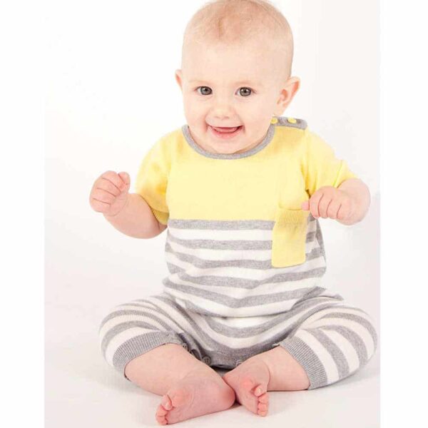 BONNIE BABY Yellow and Grey Knitted Cotton Romper
