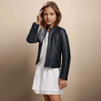 BOSS Kids Girls White Embroidered Dress & Black Leather Jacket