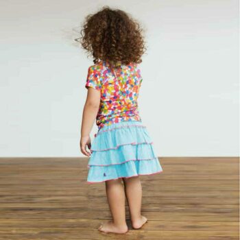 shop look CAKEWALK Bright Blue Tier Skirt with Coral Pink Spots