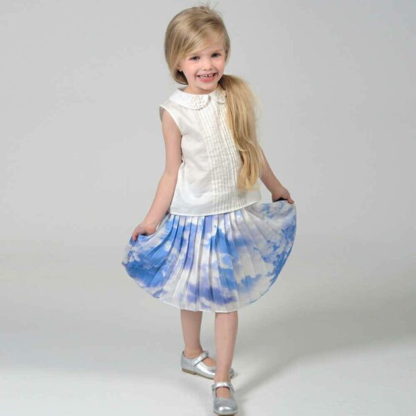 shop look CHARABIA Blue Cloud Print Pleated Skirt