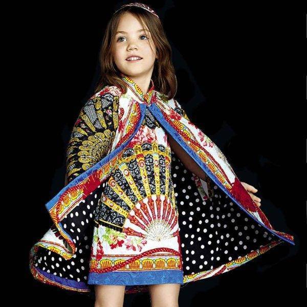Dolce & Gabbana Girls Colorful Spanish Fan Print Brocade Cape & Dress