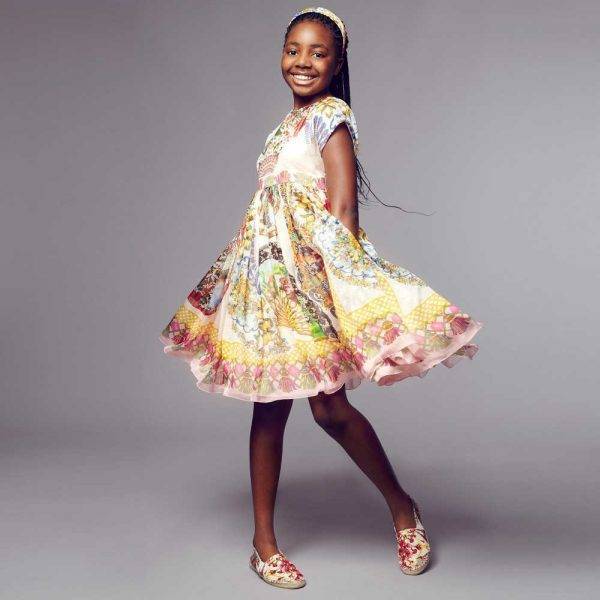 Dolce & Gabbana Yellow ‘Fan Print’ Silk Dress