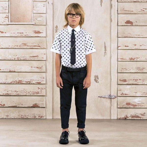 DSquared2 Kids Boys White Cotton Spotted Shirt & Tie