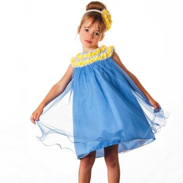 GRACI BLUE TULLE DRESS WITH FLORAL TRIM