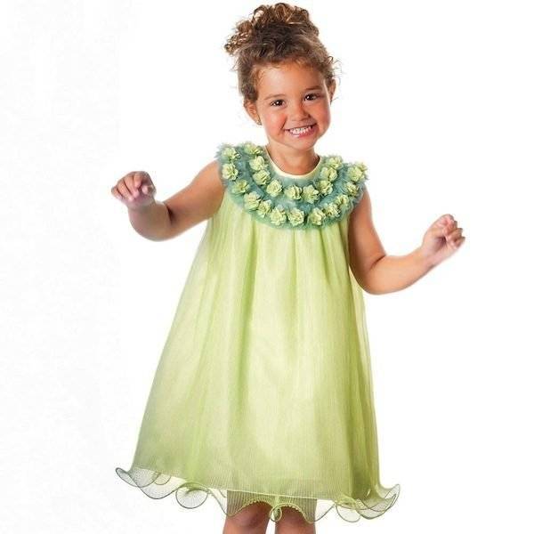 GRACI PALE GREEN TULLE DRESS WITH FLORAL TRIM