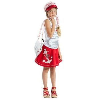 John Galliano Girls Coral Red Sailor Anchor Full Twirl Skirt