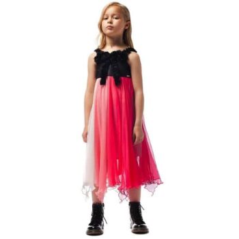 Junior Gaultier Girls Pink Black Silk Chiffon Roses Party Dress
