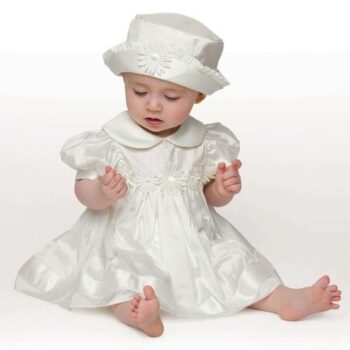 LITTLE DARLINGS BABY GIRLS IVORY SILK ‘DAISY’ 3 PIECE OUTFIT