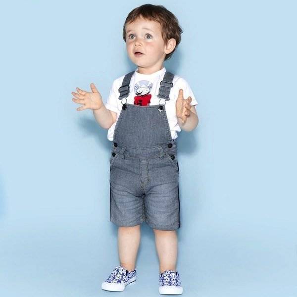 LITTLE MARC JACOBS BABY BOYS BLUE STRIPED DENIM DUNGAREE SHORTS