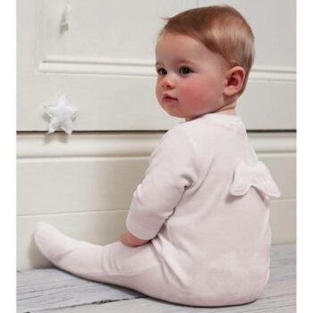 MARIE-CHANTAL PINK VELOUR BABYGROW WITH ANGEL WINGS