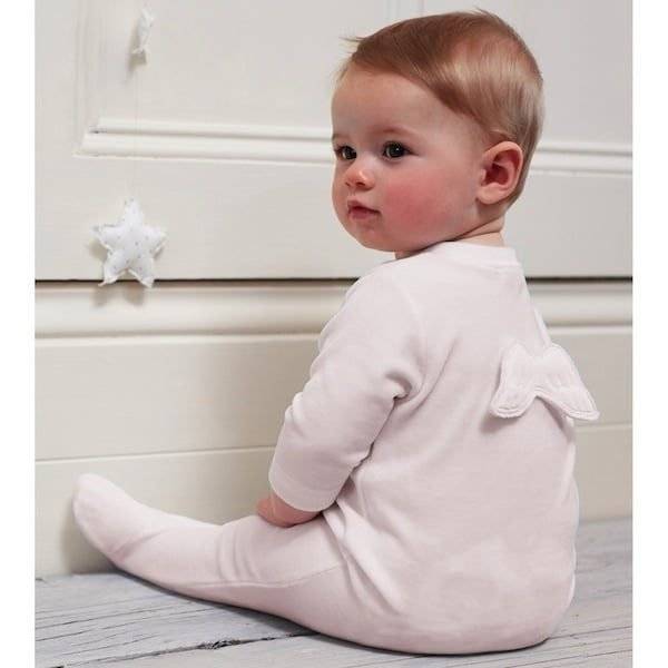MARIE-CHANTAL WHITE VELOUR BABYGROW WITH ANGEL WINGS