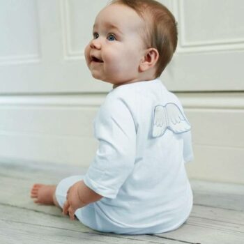 MARIE-CHANTAL BLUE VELOUR BABYGROW WITH ANGEL WINGS