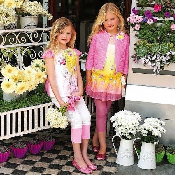Miss Blumarine Girls Pink Yellow Silk Meadow Print Long Shirt