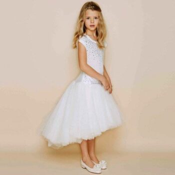 Monnalisa Girls Ivory Diamante T-Shirt Skirt Party Dress Set