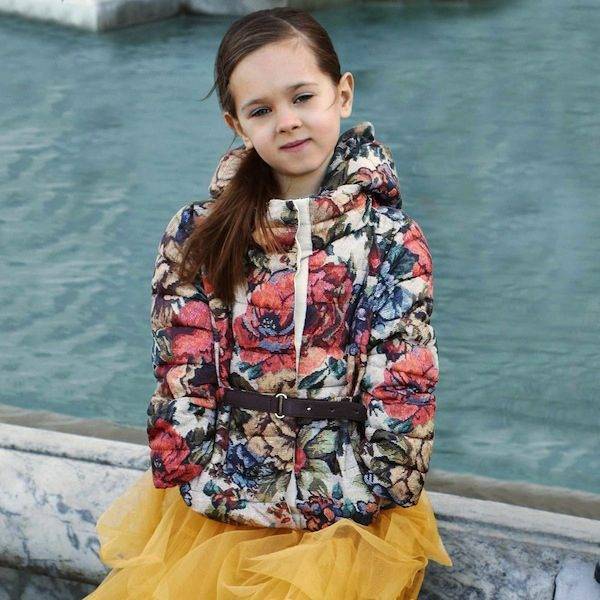 Monnalisa Girls Colorful Floral Hooded Puffer Jacket
