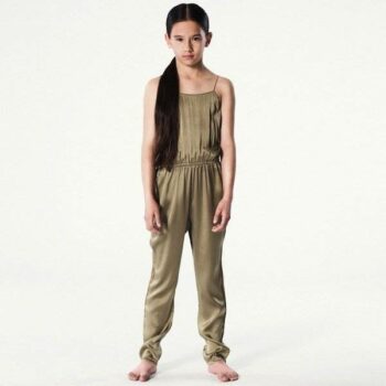 Uploaded to: Pale Cloud Girls Silk Olive Green Sleeveless Jumpsuit