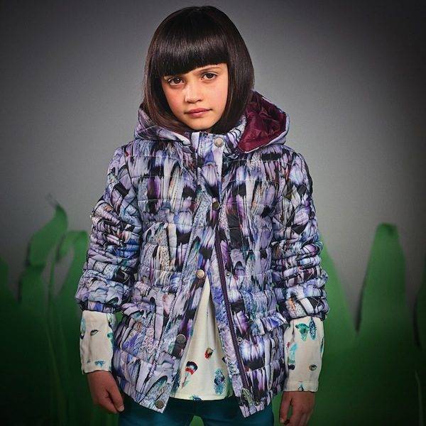 aul Smith Junior Girls Grey Purple Feather Glenda Padded Jacket