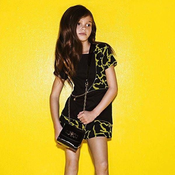 Young Versace Girls Mini Me Black Yellow Giraffe Short Sleeve Dress