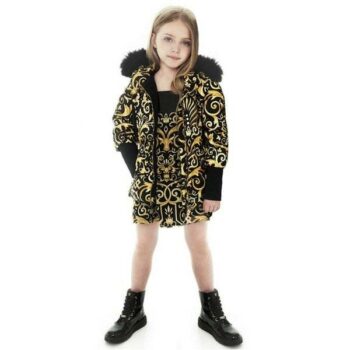 Young Versace Girls Black Silk & Gold Chiffon Baroque Dress & Jacket