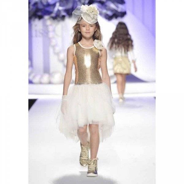 Miss Grant Girls Gold Sequin & White Tulle Party Dress