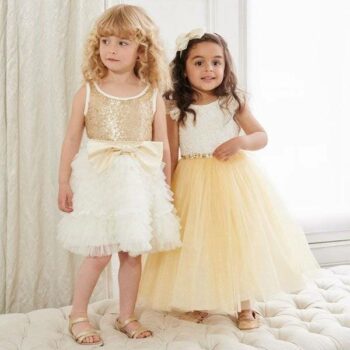 Monnalisa Chic Gold Sequin & Tulle Dress