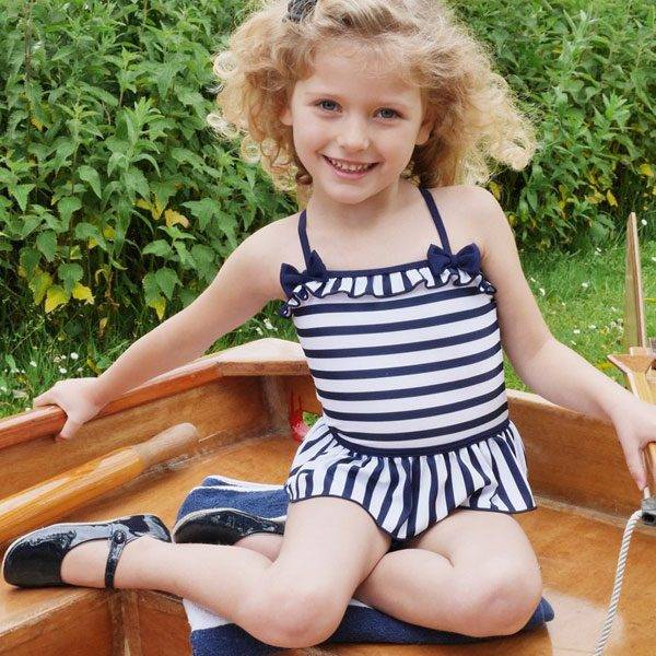 Rachel Riley Navy Blue & White Striped Swimsuit