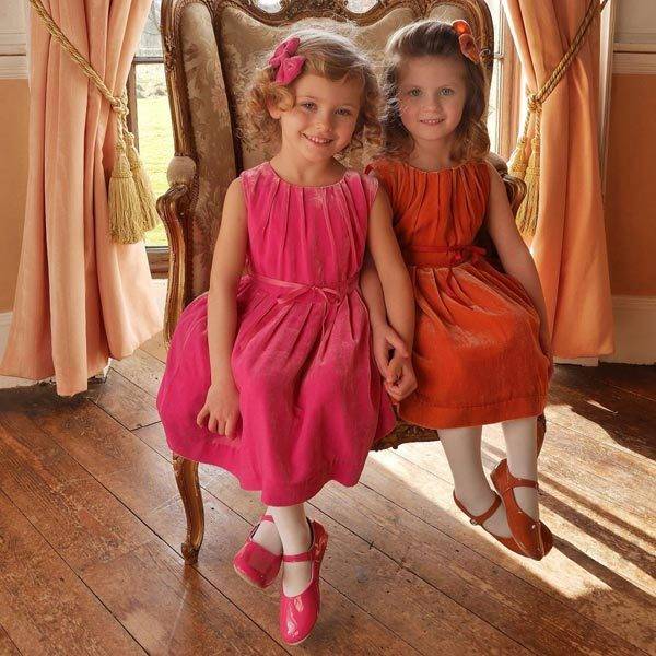 Rachel Riley Girl Orange Pink Silk Velvet Sleeveless Party
