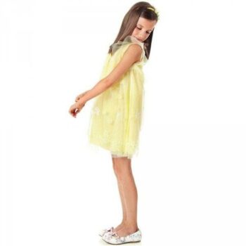 Simonetta Yellow Sleeveless Dress with Floral Embroidery