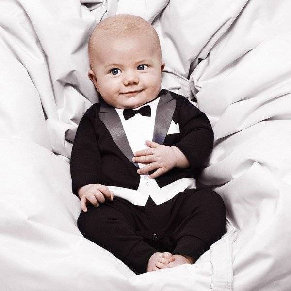 THE TINY UNIVERSE Baby Boys Black ‘The Tiny Suit’ Babygrow