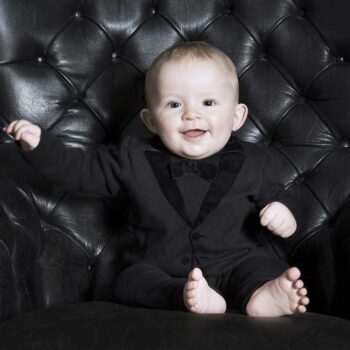 The Tiny Universe Baby Boys Black Tuxedo Romper