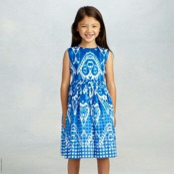 Oscar de la Renta Girls Blue Gingham Ikat Summer Party Dress