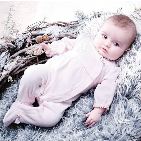ABSORBA Baby Girls Pink Velour Babygrow with Diamante Outfit
