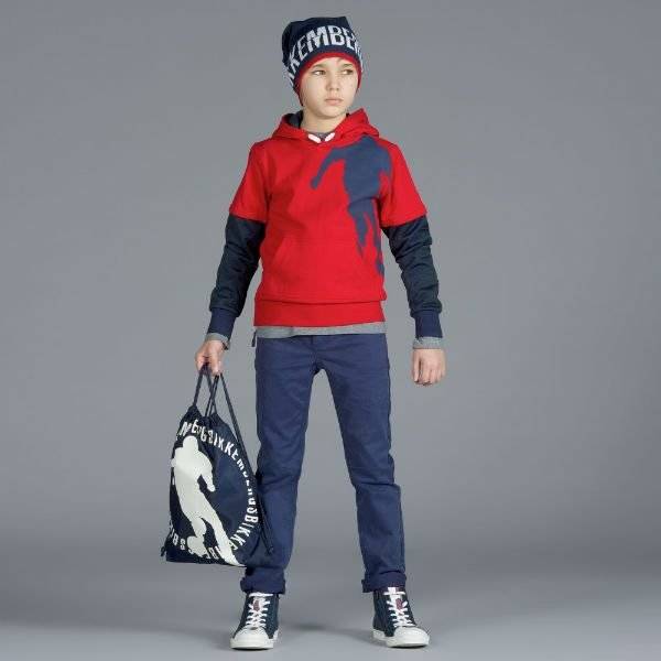 BIKKEMBERGS Boys Red Navy Soccer Print Top with Hood