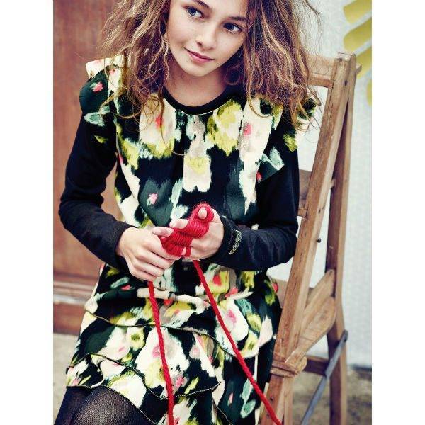 CATIMINI Girls Black Floral Dress with Top