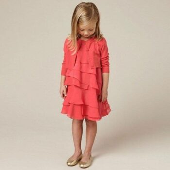 CHLOE Girls Coral Red Silk Crepe Ruffle Party Dress