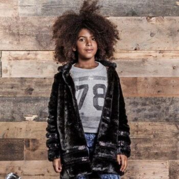 DIESEL KIDS Girls Black Synthetic Fur Coat