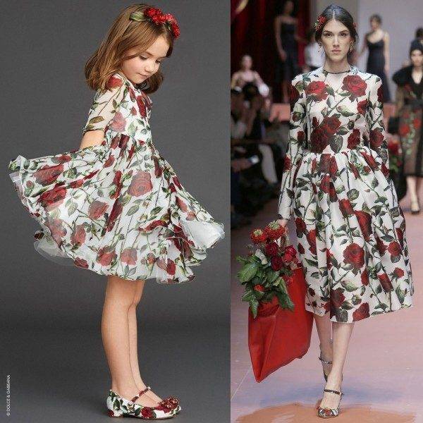 Mini Me DOLCE & GABBANA Red Rose Print Silk Chiffon Dress