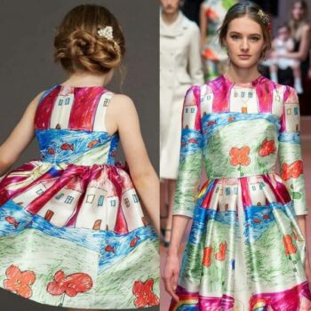 Dolce and Gabbana Pink Mini Me Girls House Drawing Dress